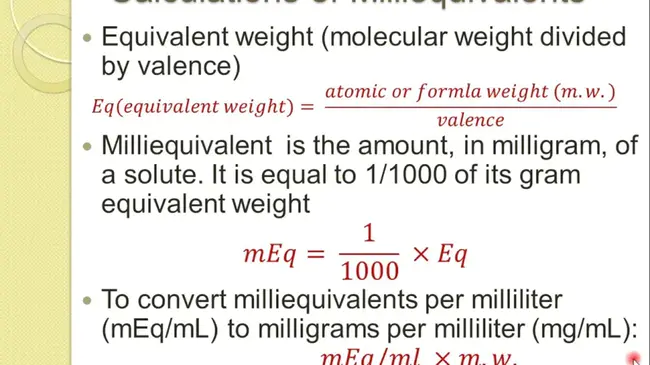 Milliequivalent Per Liter : 毫升当量