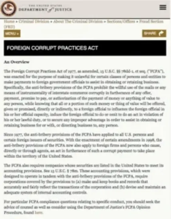 Foreign Corrupt Practices Act : 反海外腐败法