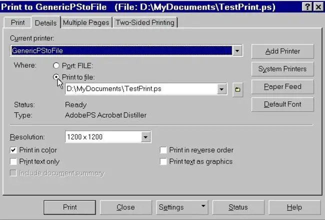 Postscript Printer Definition : PostScript打印机定义