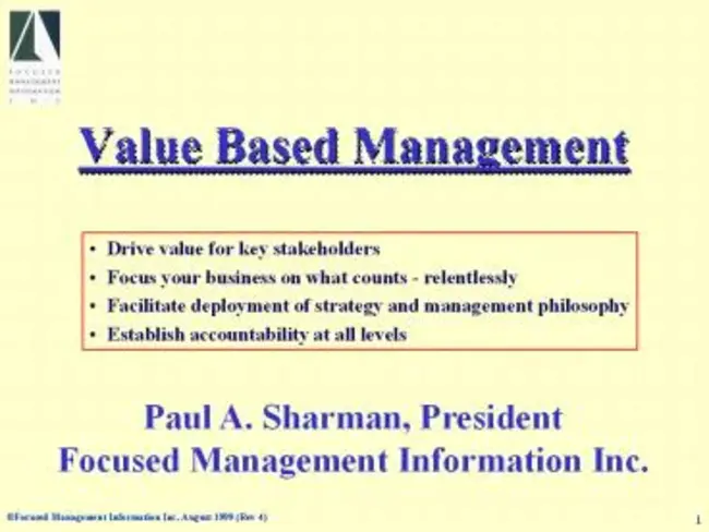 Value Based Management : 基于价值的管理