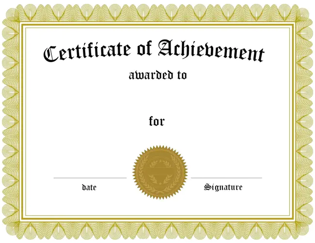 Certificate Of Achievement : 成就证书