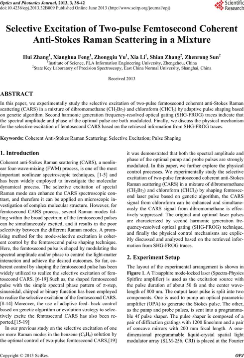 Coherent Anti-Stokes Raman Spectroscopy : 相干反斯托克斯拉曼光谱