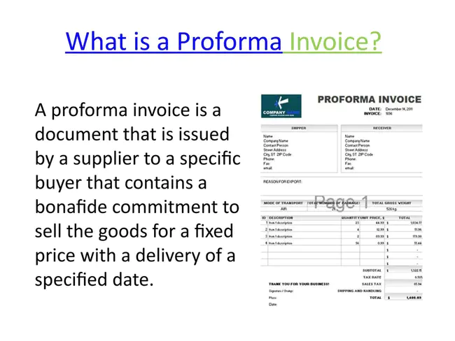 Proforma Invoice : 形式发票