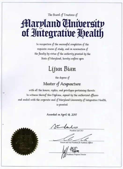 Certified Acupuncturist : 注册针灸师