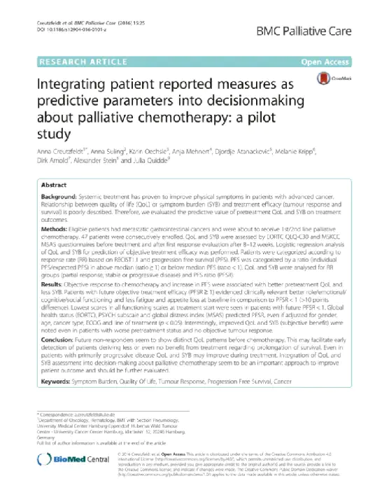 Patient-Reported Outcome : 患者报告的结果