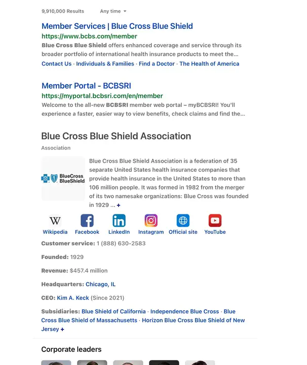 Blue Cross Blue Shield : 蓝十字蓝盾