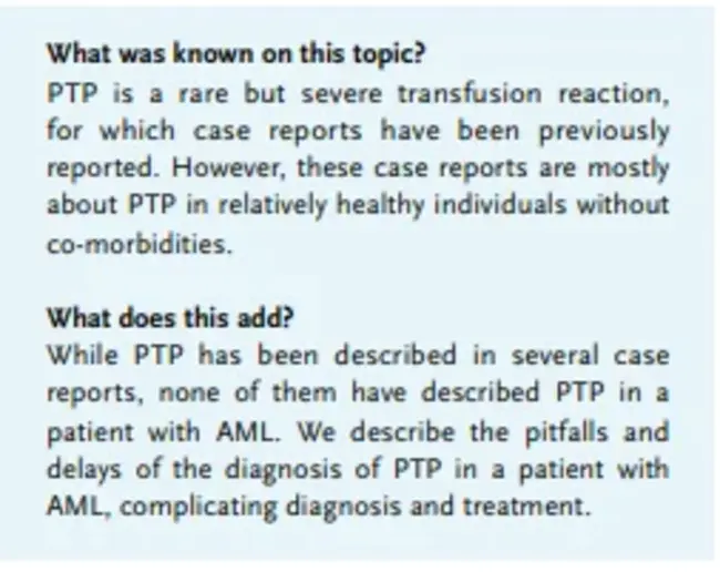 Post-Transfusion Thrombocytopenic Purpura : 输血后血小板减少性紫癜